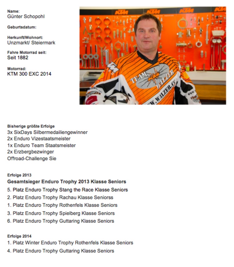 Günter Schopohl KTM Enduroteam Walzer 2014