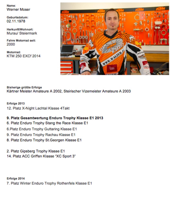 Werner Moser KTM Enduroteam Walzer 2014