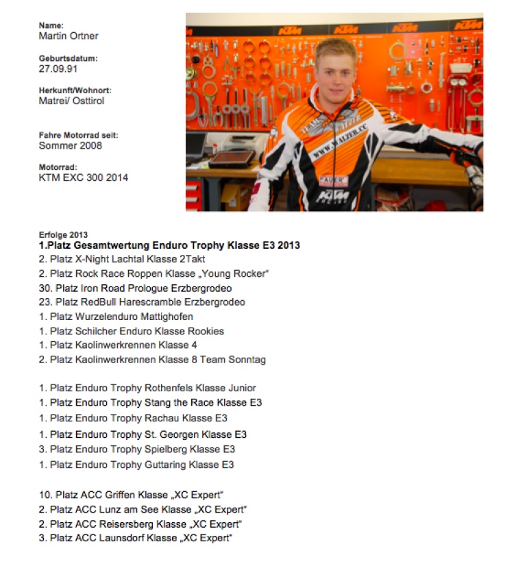 Martin Ortner KTM Enduroteam Walzer 2014