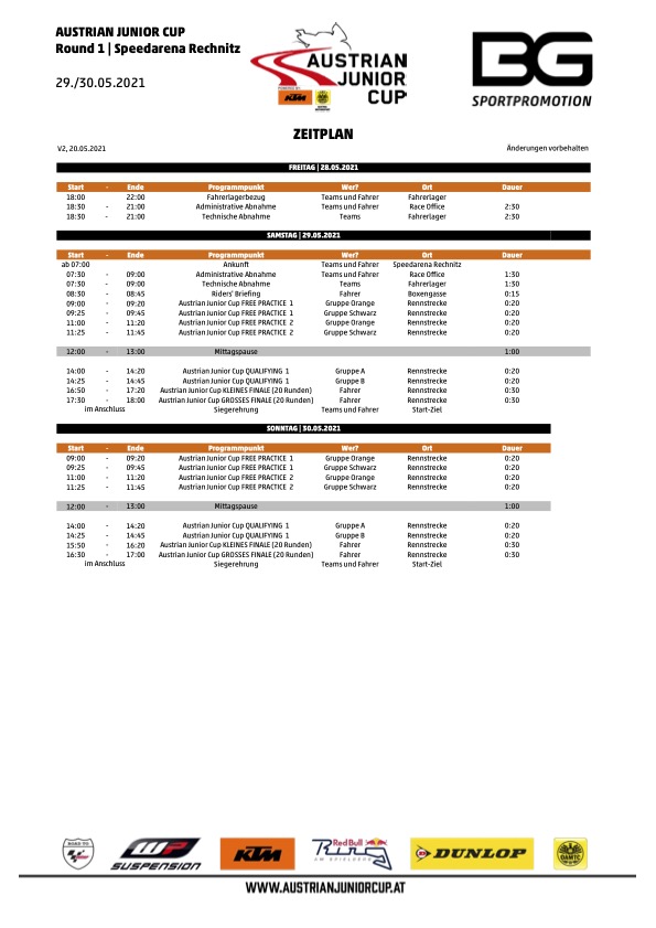 Austrian Junior Cup Rechnitz 28.-30. Mai 2021 Zeitplan