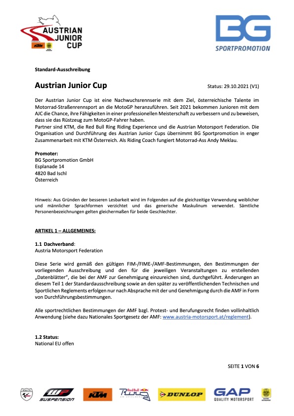 Ausschreibung Austrian Junior Cup 2022 - 1 von 6