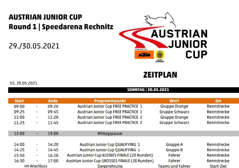 Austrian Junior Cup Sonntag Plan 30. Mai 2020