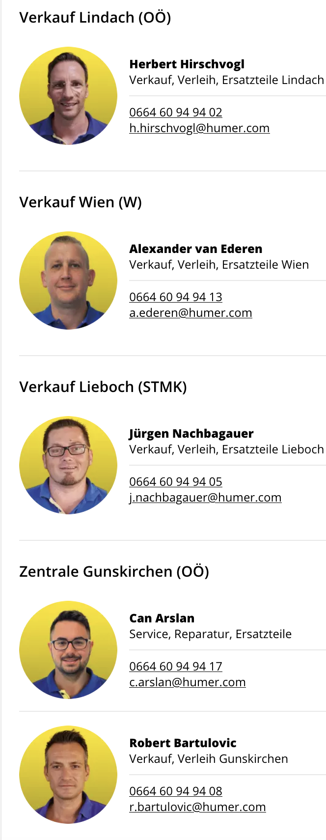 HUMER ANHÄNGER - ANSPRECHPARTNER