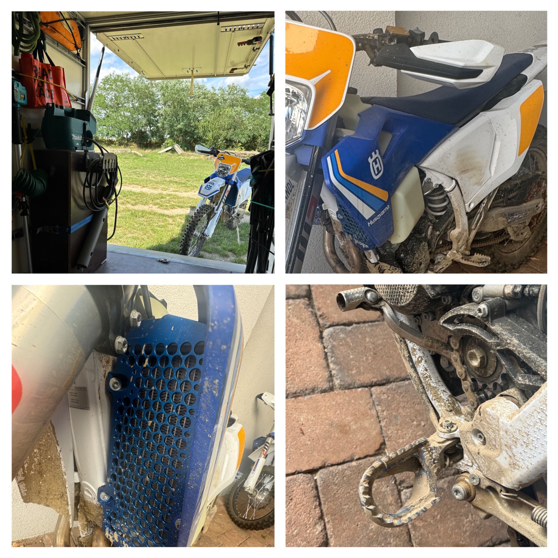 Kühlerschutz und Fußrasten mit abgeschnittenen Schalthebel Husqvarna TE 250 Heritage 