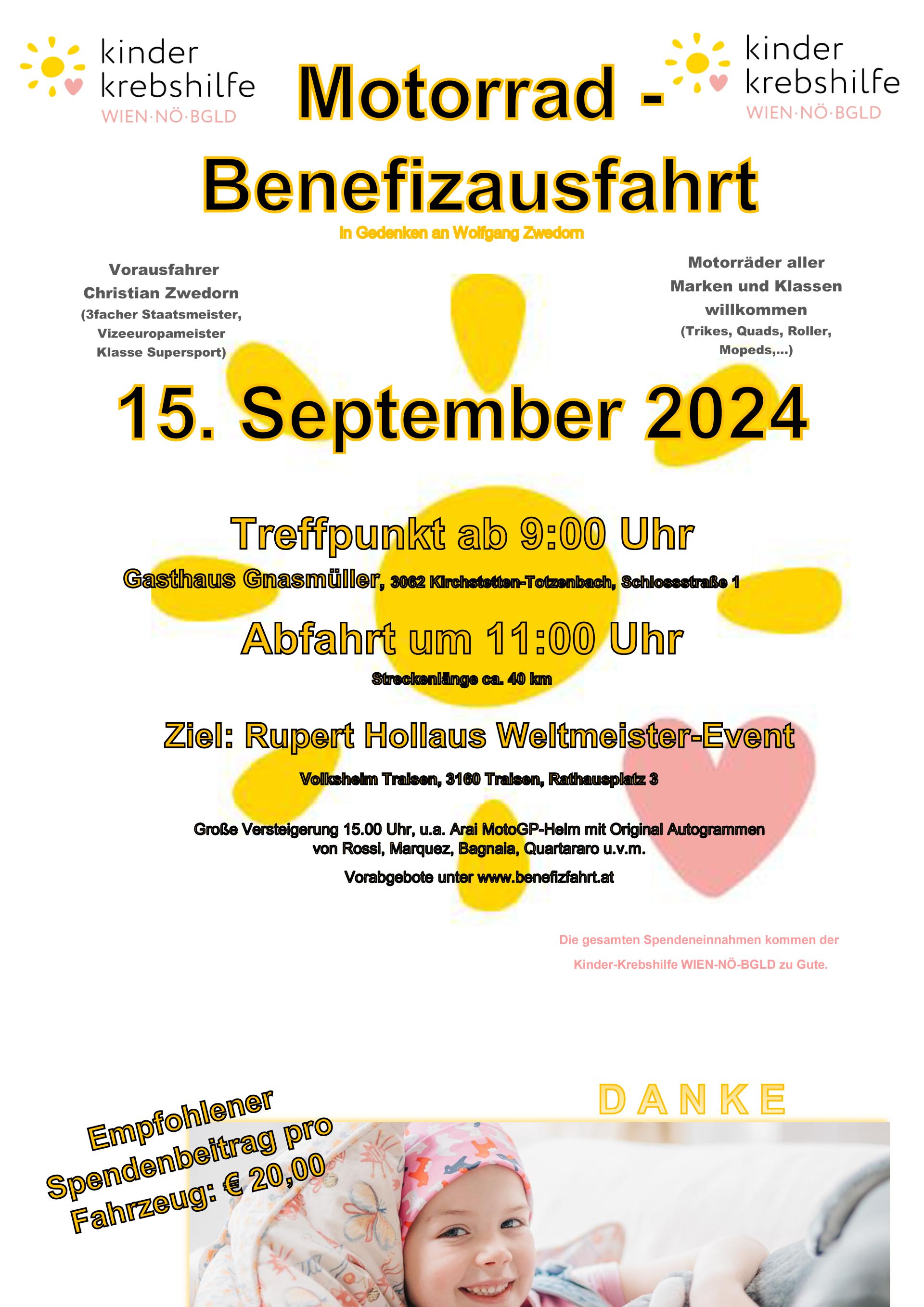 Benefizfahrt für die Kinderkrebshilfe am 15.9.2024 !