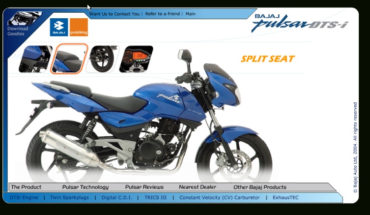 Ein Blick auf die Webseite von Bajaj. Die Pulsar DTS.