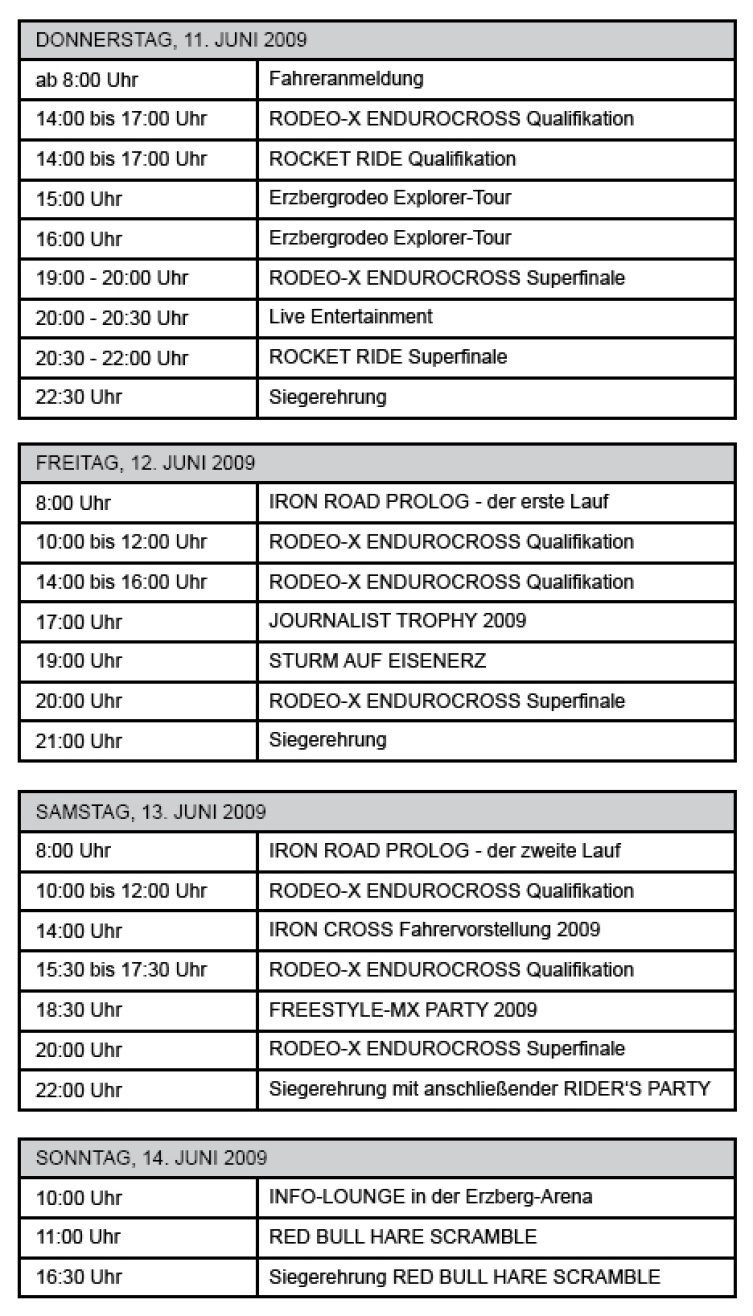 Time Table Erzbergrodeo 2009