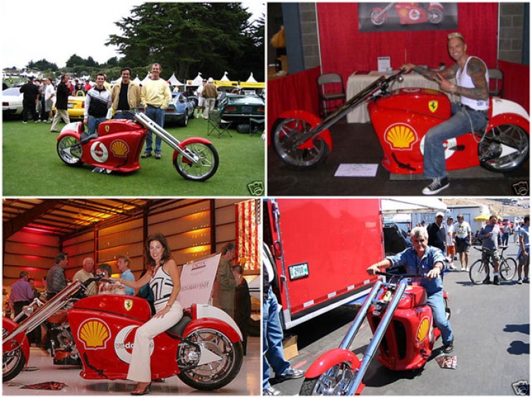 Alle fliegen auf den irren Ferrari-Chopper. Selbst Jay Leno (unten rechts)