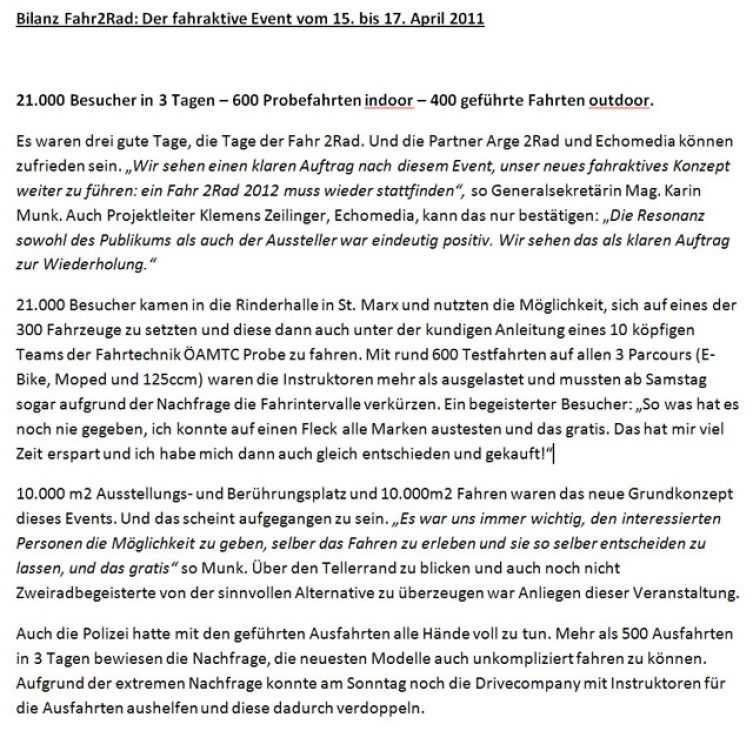 Offizielles Statement der Arge 2Rad