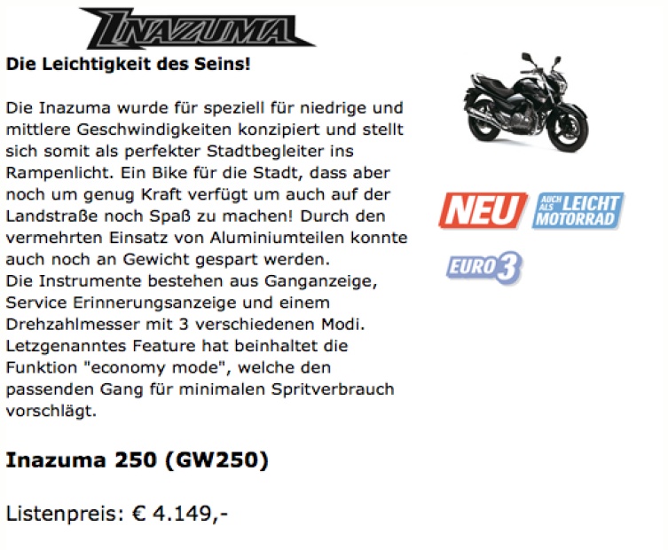 Produkt Datenblatt Suzuki Austria