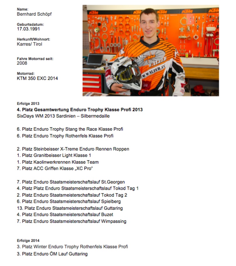 Bernhard Schöpf KTM Enduroteam Walzer 2014