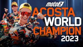 Pedro Acosta von Red Bull KTM Ajo hat sich zwei Runden vor Ende der laufenden Saison die Moto2-Weltmeisterschaft 2023 gesichert und seinen phänomenalen Marsch durch die MotoGP™ Serie fortgesetzt. 