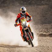 Luciano Benavides vom Red Bull KTM Factory Racing Team hat die siebte Etappe der Rallye Dakar 2026 gewonnen – Edgar Canet kämpfte sich durch das Feld und belegte den zweiten Platz.